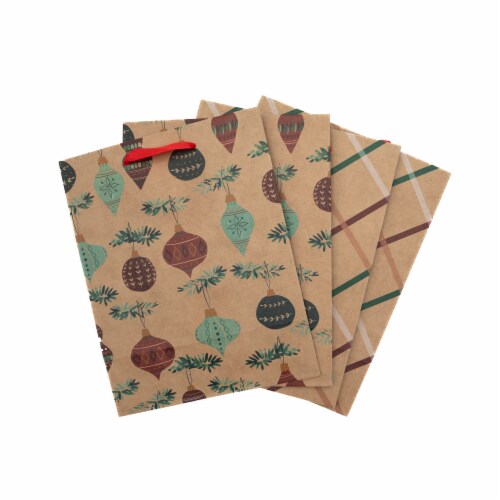 Holiday Home Ornaments & Multi Plaid Kraft Bags Perspective: top