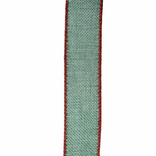 Holiday Home® 1.5" Wire Edge Faux Burlap Ribbon - Green Perspective: top