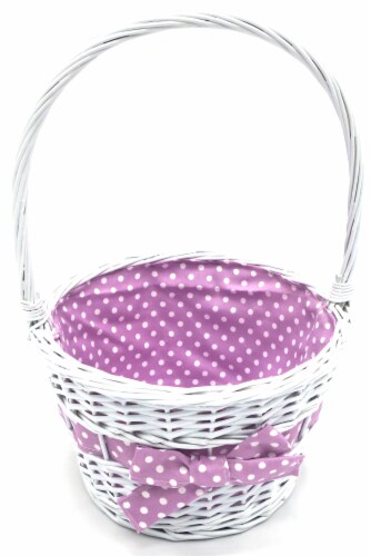 Holiday Home Easter Painted Polka Dot Lined Willow Basket - Purple Perspective: top
