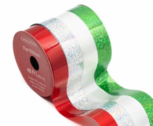 Holiday Home® 48' Oh What Fun Flat/Curl Ribbon Pack - Green/Red/White Perspective: top