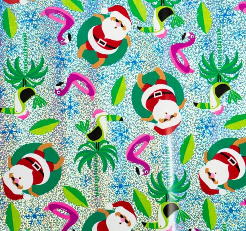 Holiday Home 40 Inch Tropical Santa Gift Wrap Roll Perspective: top