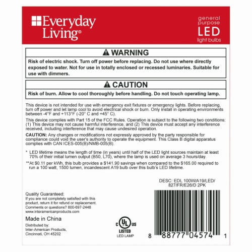 Everyday Living® 14-Watt (100-Watt) A19 LED Dimmable Light Bulb - Soft White (2700K) Perspective: top