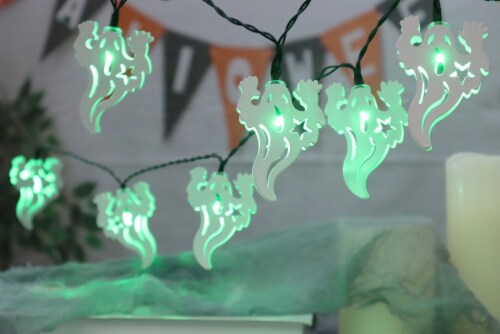 Holiday Home 10 ct Green LED Ghost Metal Halloween Lights Perspective: top