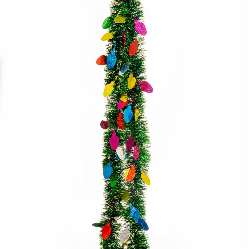 Holiday Home® Tinsel Garland with Light Bulbs - Green Perspective: top