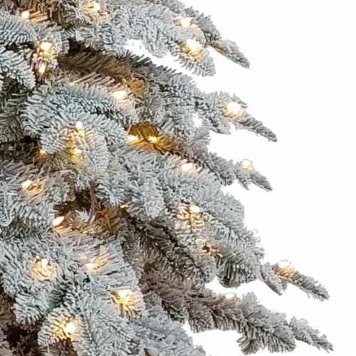 Holiday Home Snowy Fir Tree with Warm White LED Lights Perspective: top