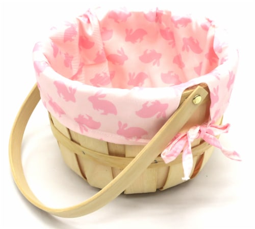 Holiday Home Easter 9” Bunny Print Lined Softwood Basket – Pink Perspective: top