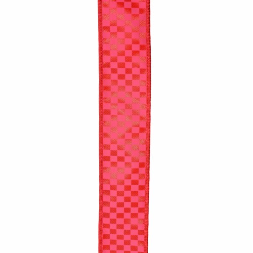 Holiday Home® 1.5" Wire Edge Satin Checkerboard Ribbon - Red Perspective: top
