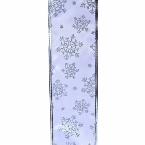 Holiday Home® 2.5" White Satin with Silver Glitter Snowflake Ribbon Perspective: top