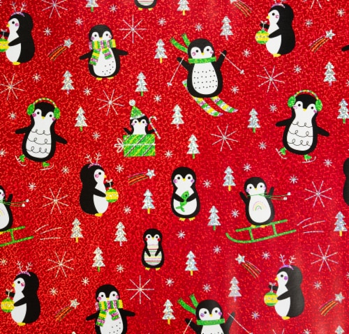 Holiday Home® 40 Inch Playful Penguins Gift Wrap Roll Perspective: top