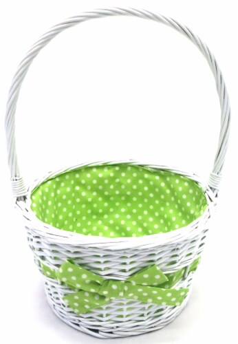 Holiday Home Easter Painted Polka Dot Lined Willow Basket - Green Perspective: top