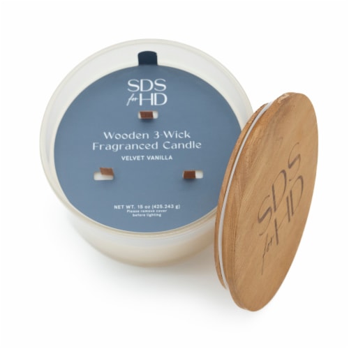 SDS for HD Designs 3 Wood Wick Candle with Logo Wood Lid Ivory Perspective: top