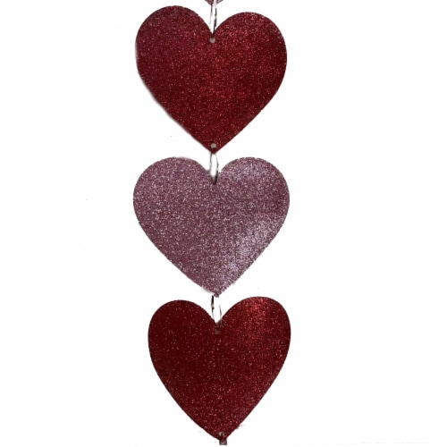 Holiday Home 8 Foot Red & Pink Glitter Heart Chain Perspective: top