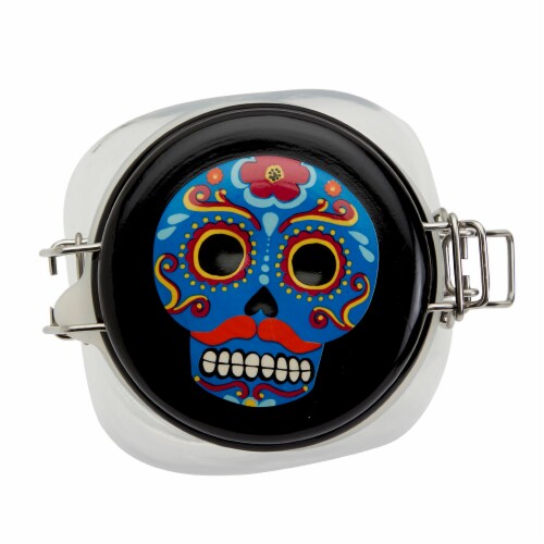 Holiday Home Day of the Dead Clamp Jar- Blue Skull Perspective: top