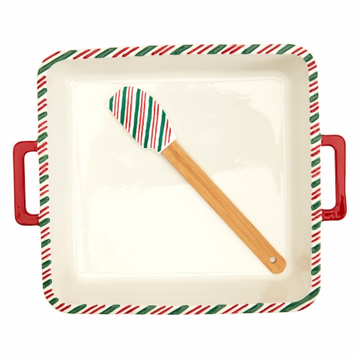 Holiday Home Two-Piece Ceramic Baker and Spatula Set Perspective: top