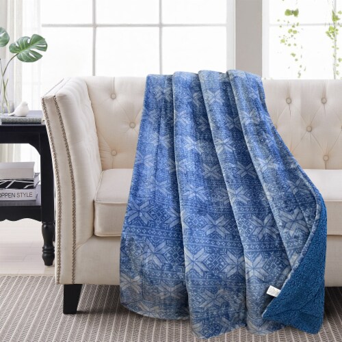 HD Oversized Christmas Throw - Denim Snowflake Perspective: top