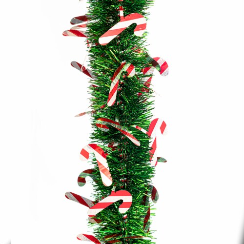 Holiday Home® Tinsel Garland with Candy Canes - Green Perspective: top