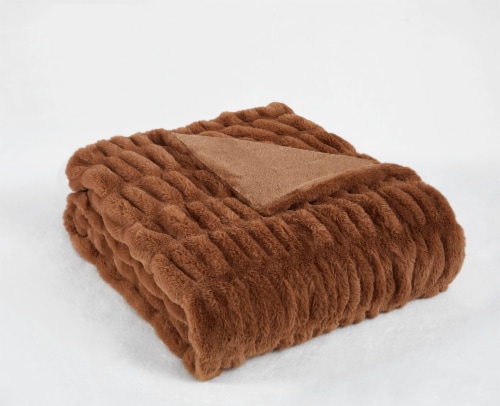 Modavari Sandstone Reversible ruched Fur Throw Perspective: top