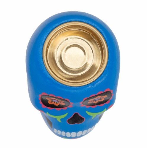 Holiday Home Day of the Dead Skull Candle Holder - Blue Perspective: top