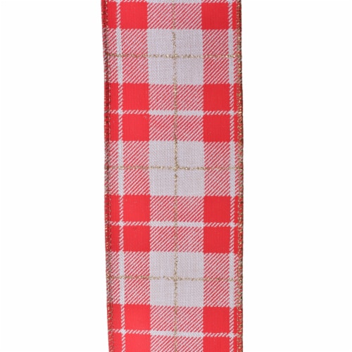 Holiday Home® 2.5" Wire Edge Linen Plaid Glitter Ribbon - Red Perspective: top