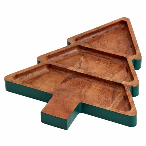 Holiday Home 3 Section Tree Wood Tray Perspective: top