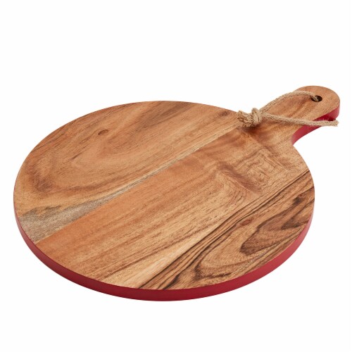 Holiday Home Round Wood Board with Red Edge Perspective: top