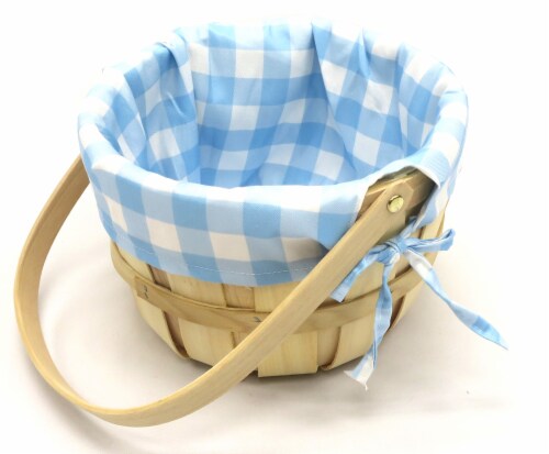Holiday Home Easter Gingham Lined Softwood Basket - Blue Perspective: top