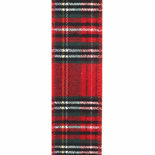 Holiday Home 1.5" Red Plaid Wire Edge Christmas Ribbon Perspective: top