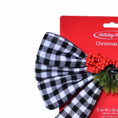 Holiday Home Buffalo Check Bow Wreath - Black/White Perspective: top