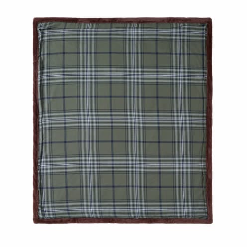 HD Designs Plaid Faux Fur Reversible Throw Blanket - Green Perspective: top