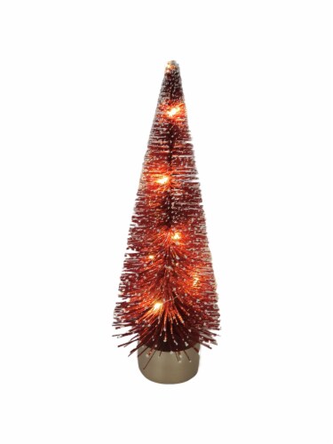 Holiday Home 13.2" Bottle Brush Christmas Tree With Light - Red Perspective: top