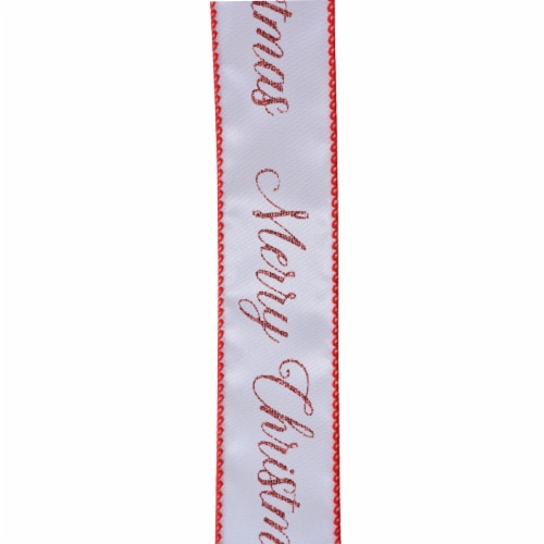 Holiday Home® 1.5" Wire Edge Satin Merry Christmas Ribbon - Red Merrow Perspective: top