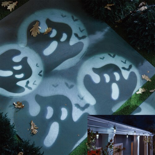 Holiday Home® 8 ct LED Cool White Ghost and Bats Halloween Projection Lights Perspective: top