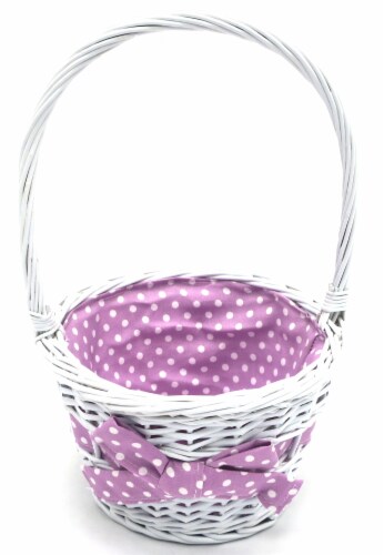 Holiday Home Easter Painted Polka Dot Lined Willow Basket - Purple Perspective: top