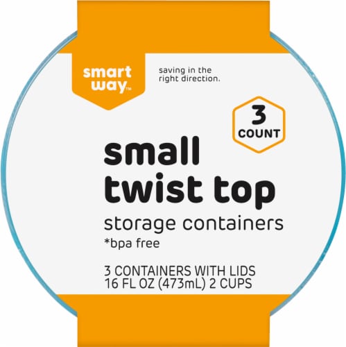 Smart Way™ BPA-Free Plastic Small Twist Top Food Storage Container - 3 pack Perspective: top
