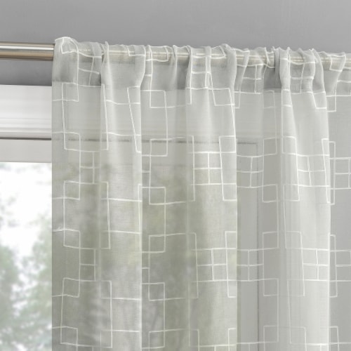 Everyday Living Bosworth Trellis Embroidery Sheer Rod Pocket Window Panel - Gray Perspective: top