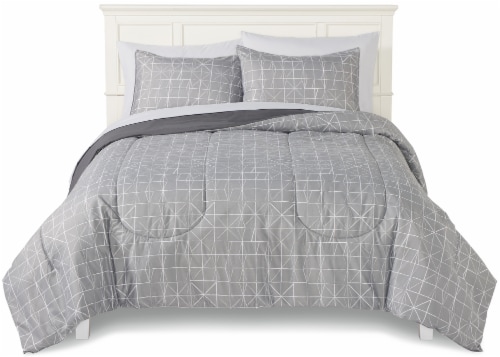 Everyday Living® Geo Lines Reversible Queen 7 Piece Sheet - White/Grey Perspective: top