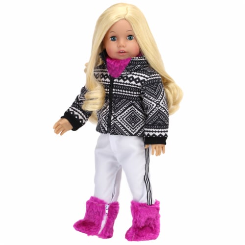 Sophia's - 18  Doll - Geometric Ski Coat, Pants, Berry Neck Warmer & Fur Boots Perspective: top