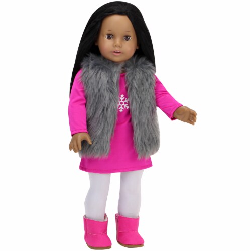 Sophia's - 18  Doll - Pink Snowflake Dress, Silver Vest, Leggings & Booties Perspective: top