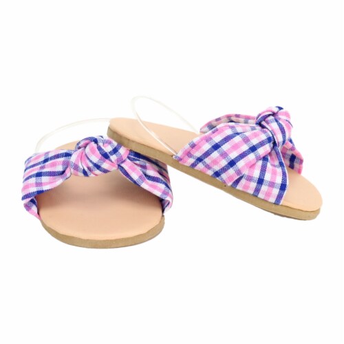 Sophia's Plaid Fabric Knot Sandal for 18  Dolls, Pink/Blue Perspective: top