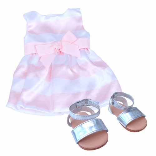 Sophia's Stripe Party Dress and Sandals for 18  Dolls, Pink/White Perspective: top
