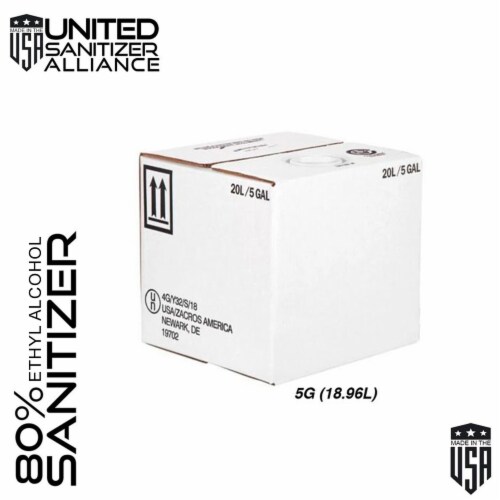 United Sanitizer Multipurpose Bulk Liquid Based Hand Sanitizer - 5 Gallon BOXED Perspective: top
