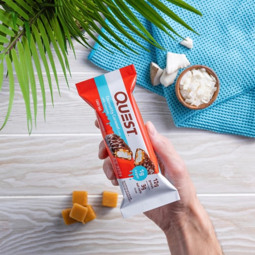 Quest Coconutty Caramel Protein Candy Bar with Almonds Perspective: top