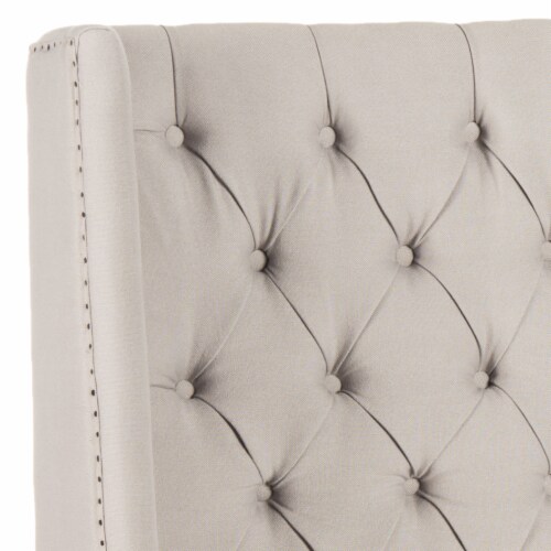 SAFAVIEH London Winged Linen Headboard Flat Nail Head Taupe Full Perspective: top