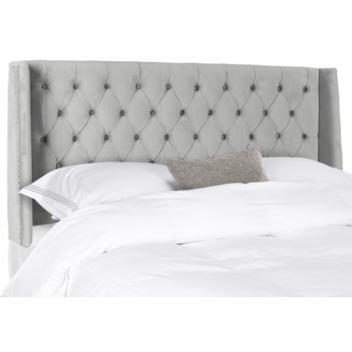 SAFAVIEH London Tufted Winged Headboard Flat Nail Head Pewter Queen Perspective: top