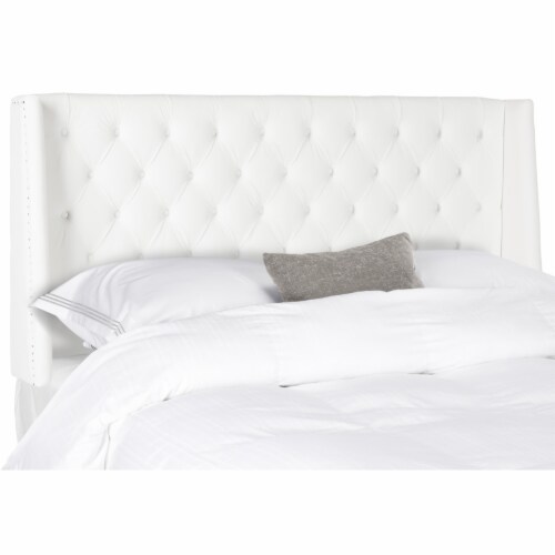 SAFAVIEH London Tufted Winged Headboard Flat Nail Head White Queen Perspective: top