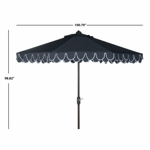 SAFAVIEH Outdoor Collection Elegant Valance 9-Foot Tilt Umbrella Navy / White Perspective: top