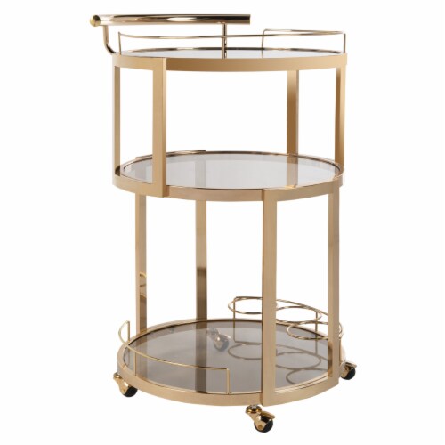 SAFAVIEH Rio 3 Tier Round Bar Cart And Wine Rack Gold Tea 29.53 x 17.72 x 32.76 Pay Less Super Markets