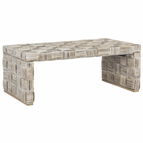 SAFAVIEH Adkin Rattan Coffee Table White Perspective: top