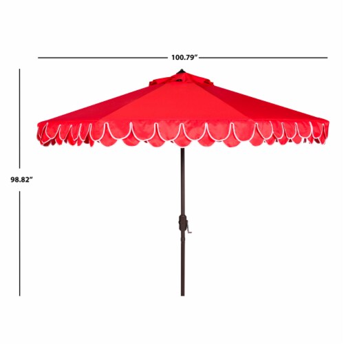 SAFAVIEH Outdoor Collection Elegant Valance 9-Foot Tilt Umbrella Red / White Perspective: top
