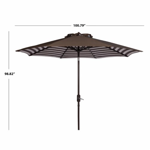 SAFAVIEH Outdoor Collection Athens Inside Out Striped 9-Foot Umbrella Brown/White Perspective: top